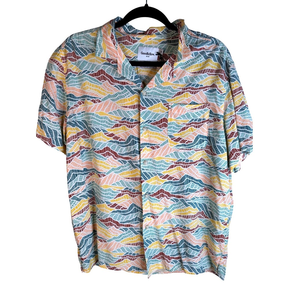 Goodfellow & Co Men's Multi Color Abstract Wave Rayon Button Down Shirt Size M